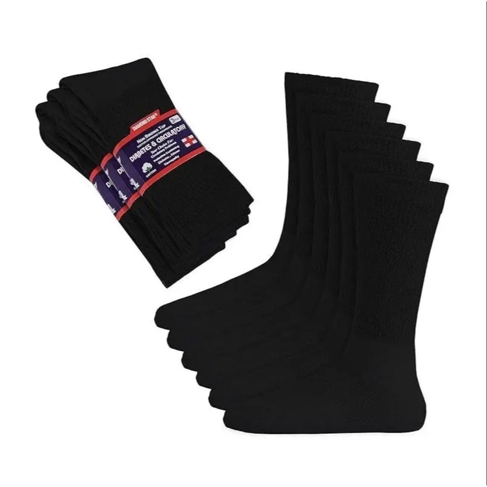 Diamond Star Diabetic‎ Socks 13-15 Black Non-Elastic Loose Fit Top 10-13 4pk